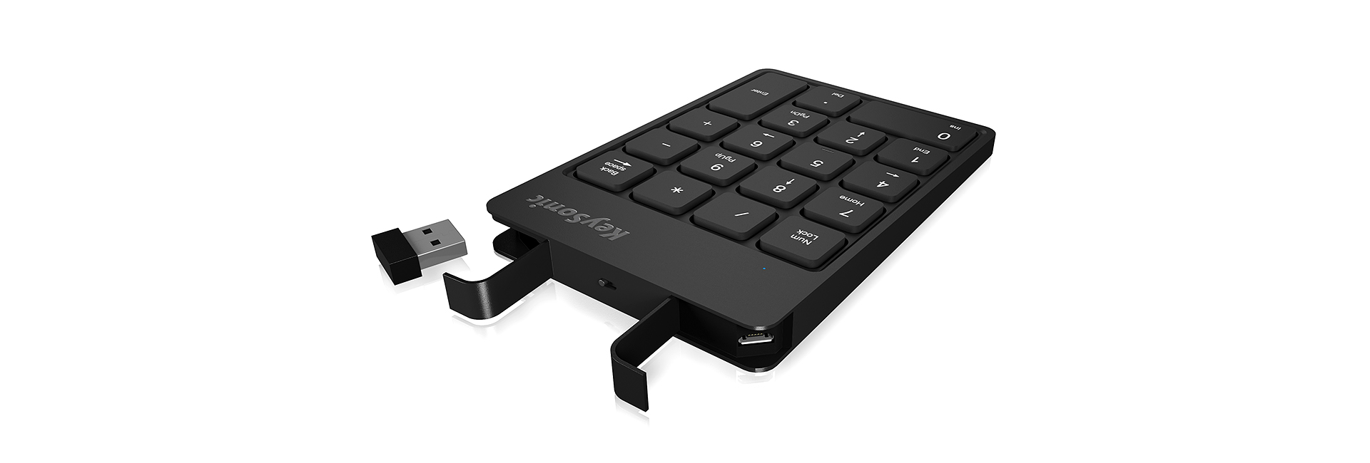 Keysonic KSK-N100RF Kabelloser Nummernblock mit Funkverbindung schwarz wiederaufladbarer Akku Deutsches Tastatur-Layout 